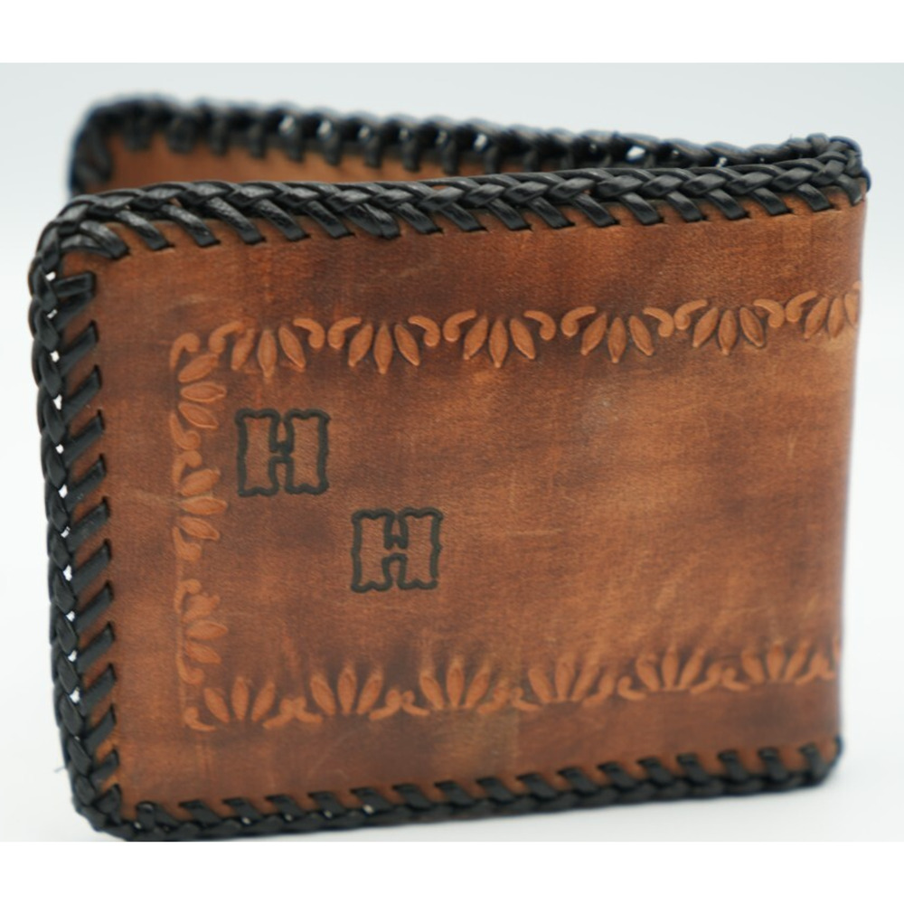 Vintage 1962 Handmade Leather Wallet Tooled Western Floral Design with Black